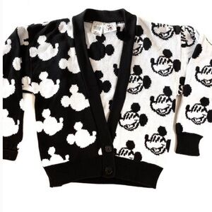 Vtg Disney Mickey & Co. Mouse Black & White Print Cotton Sweater Cardigan S